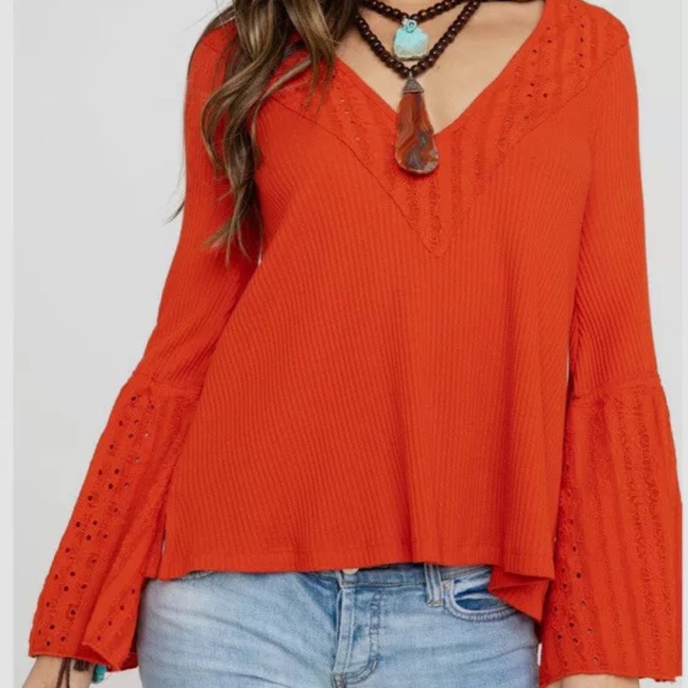 Free People Parisian Nights Bell Sleeve V-Neck Top